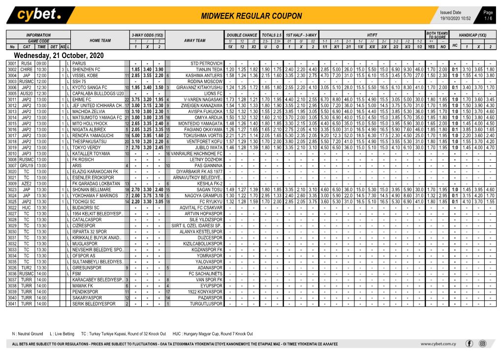 Midweek Regular Coupon 19/10/2020 10:52 1 / 6