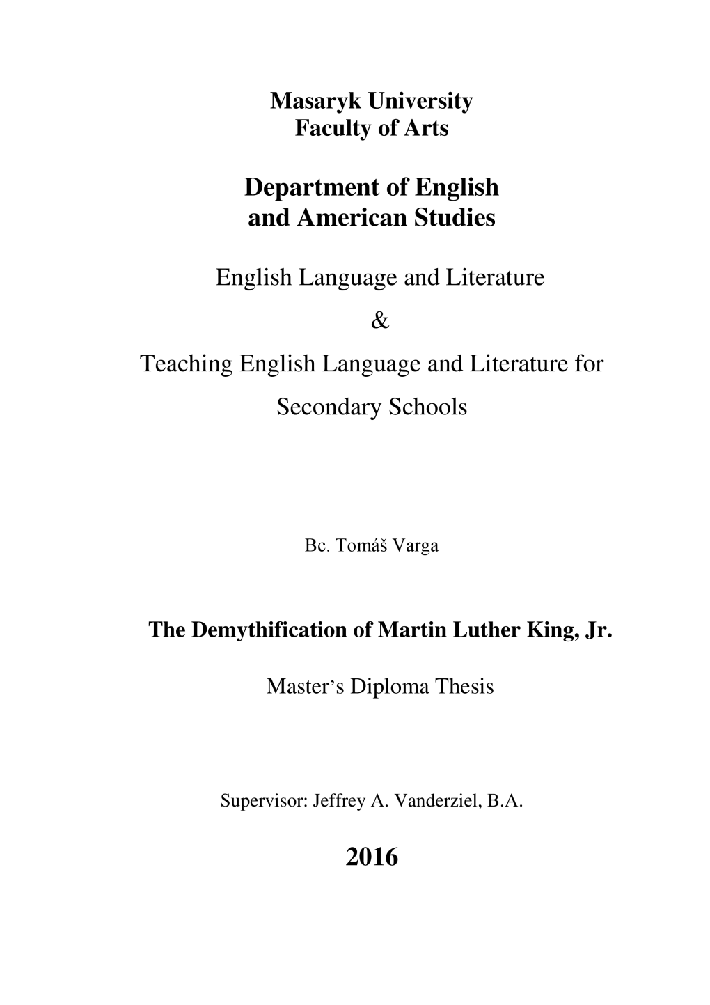 Department of English and American Studies English Language And