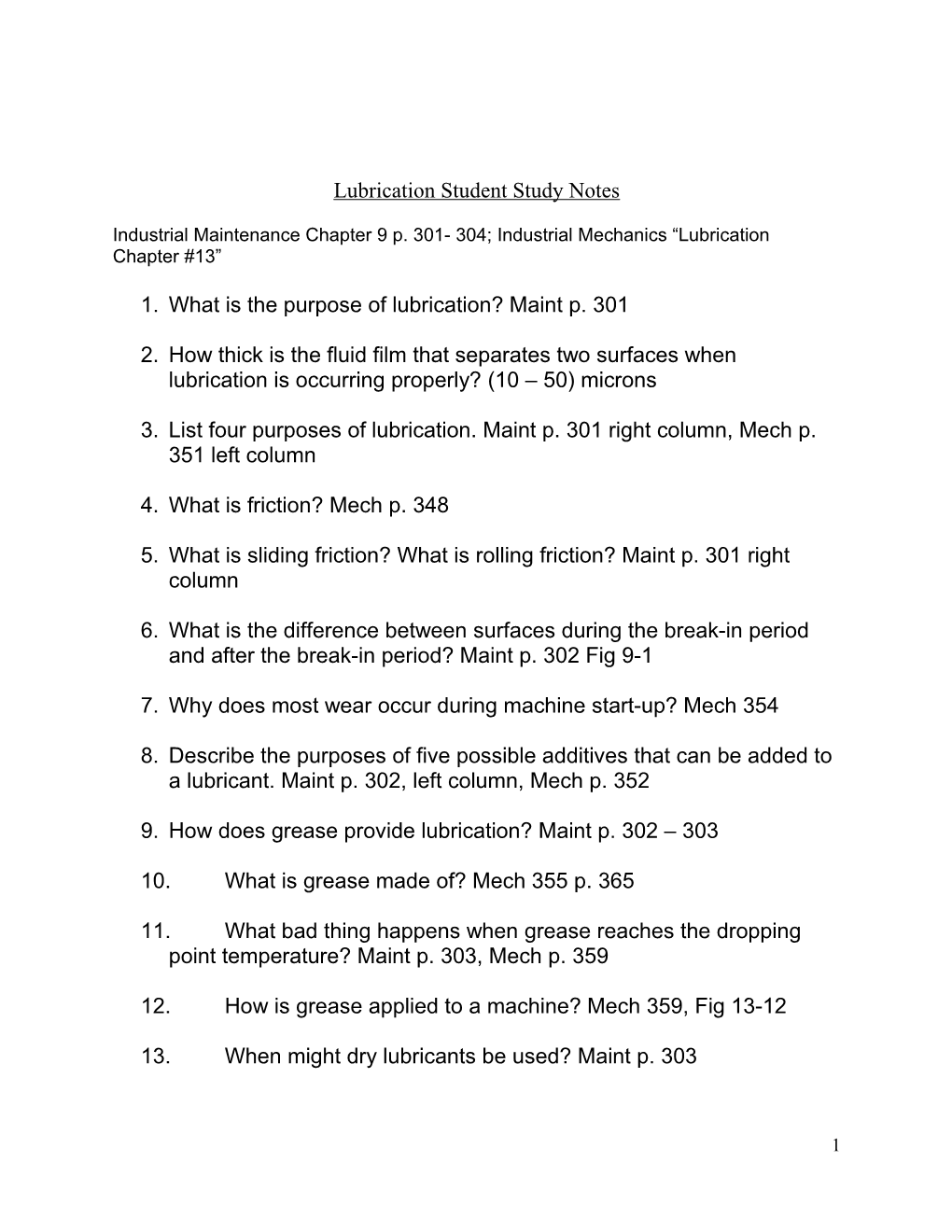 Lubrication Student Study Notes