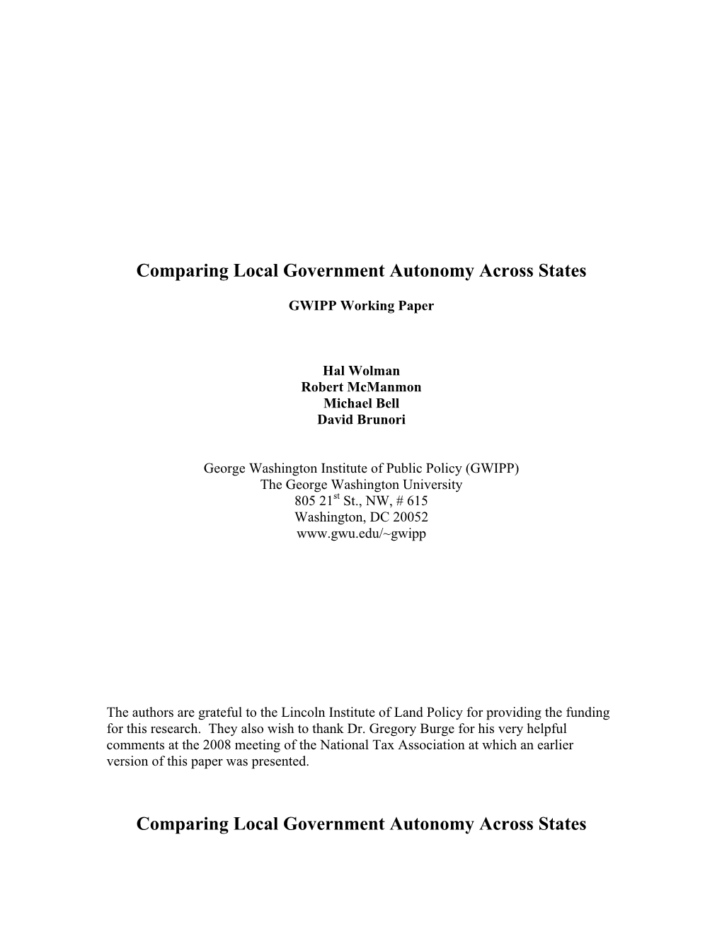 Comparing Local Government Autonomy Across States