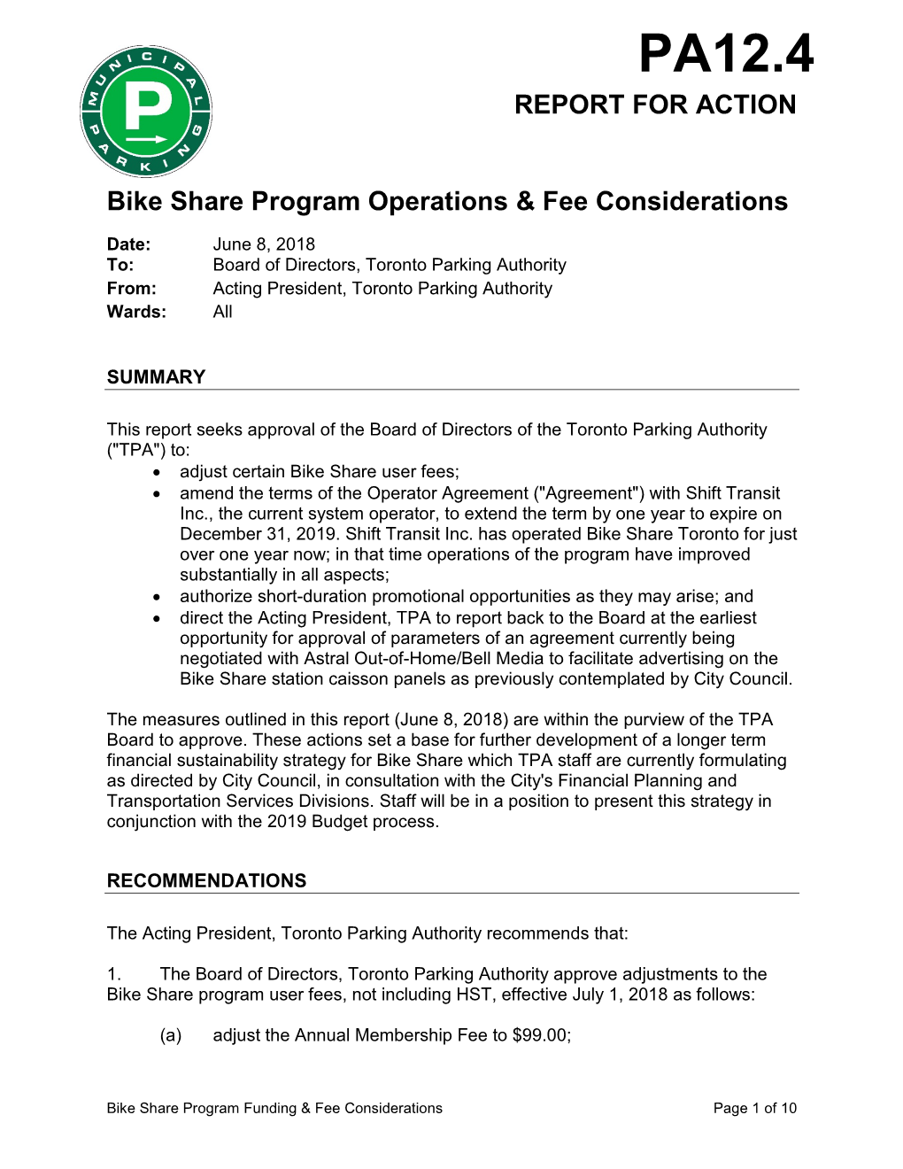 Bike Share Program Operations & Fee Considerations