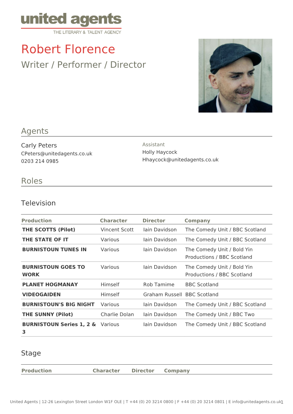 Robert Florence Writer / Performer / Director