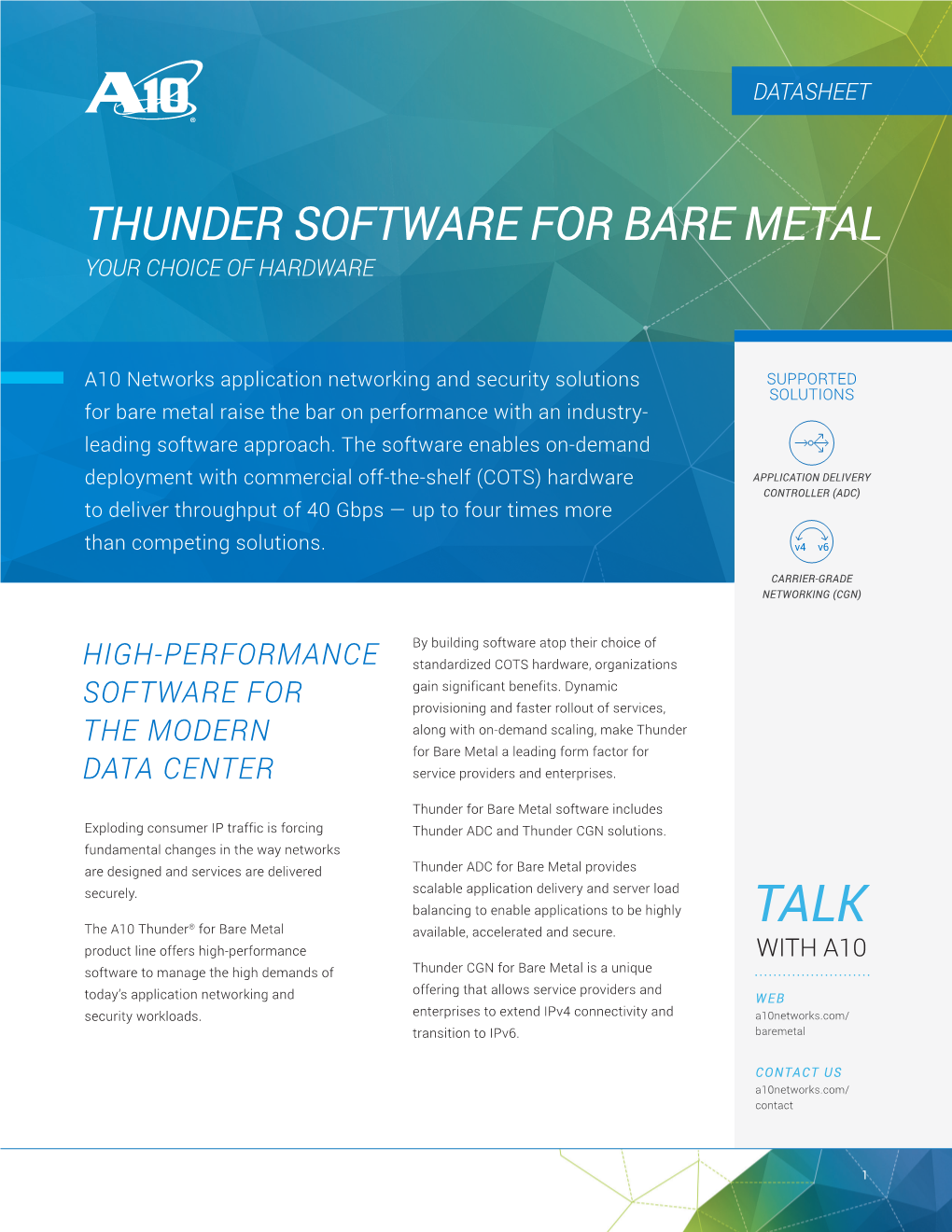 A10 Thunder Software for Bare Metal