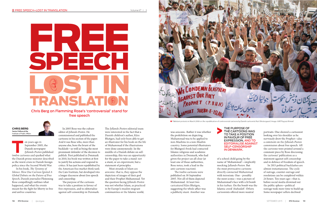 TRANSLATI N Chris Berg on Flemming Rose’S ‘Controversial’ Stand for Free Speech