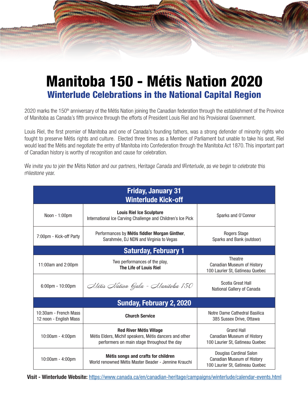 Manitoba 150 - Métis Nation 2020 Winterlude Celebrations in the National Capital Region