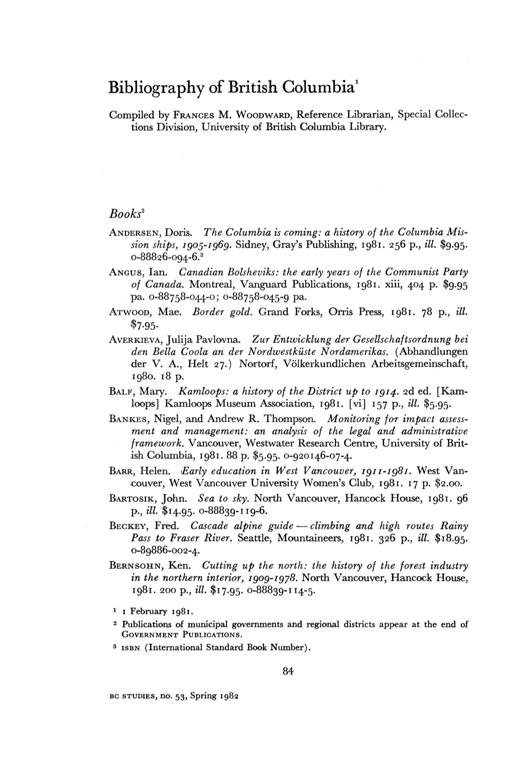 Bibliography of British Columbia1