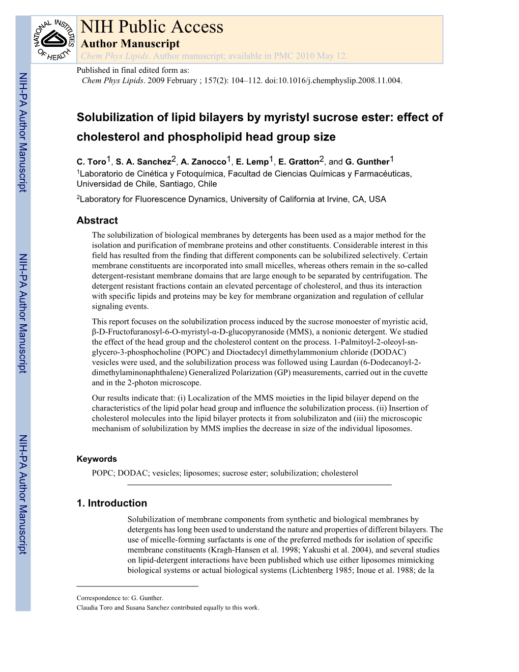 NIH Public Access Author Manuscript Chem Phys Lipids