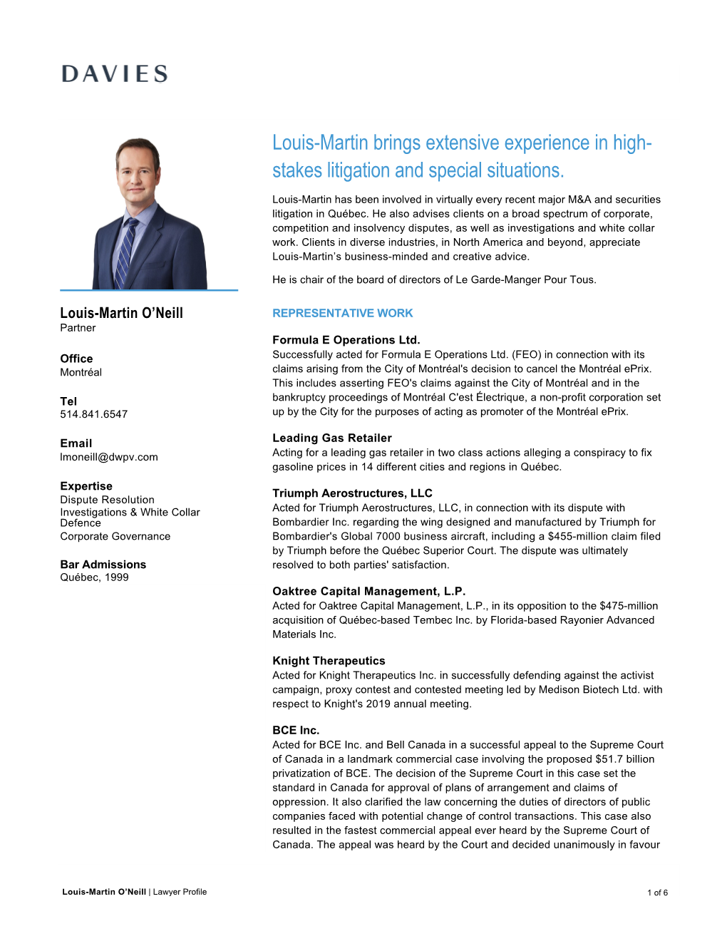 Louismartin Brings Extensive Experience in High Stakes Litigation and Special Situations