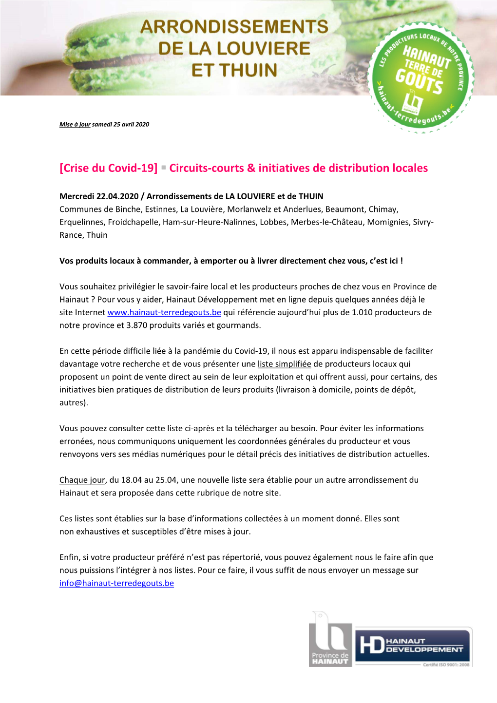 Producteurs Arrondissements De Thuin