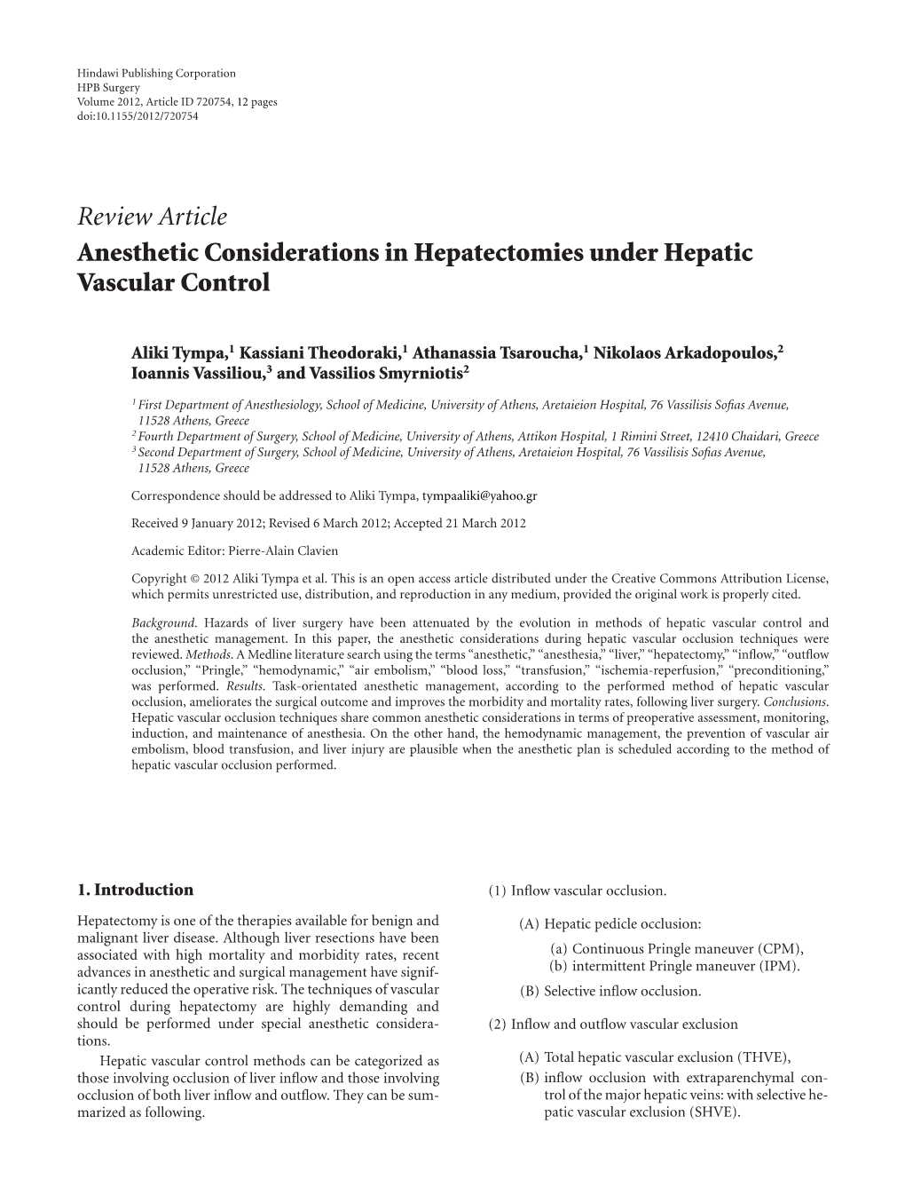 Anesthetic Considerations in Hepatectomies Under Hepatic Vascular Control