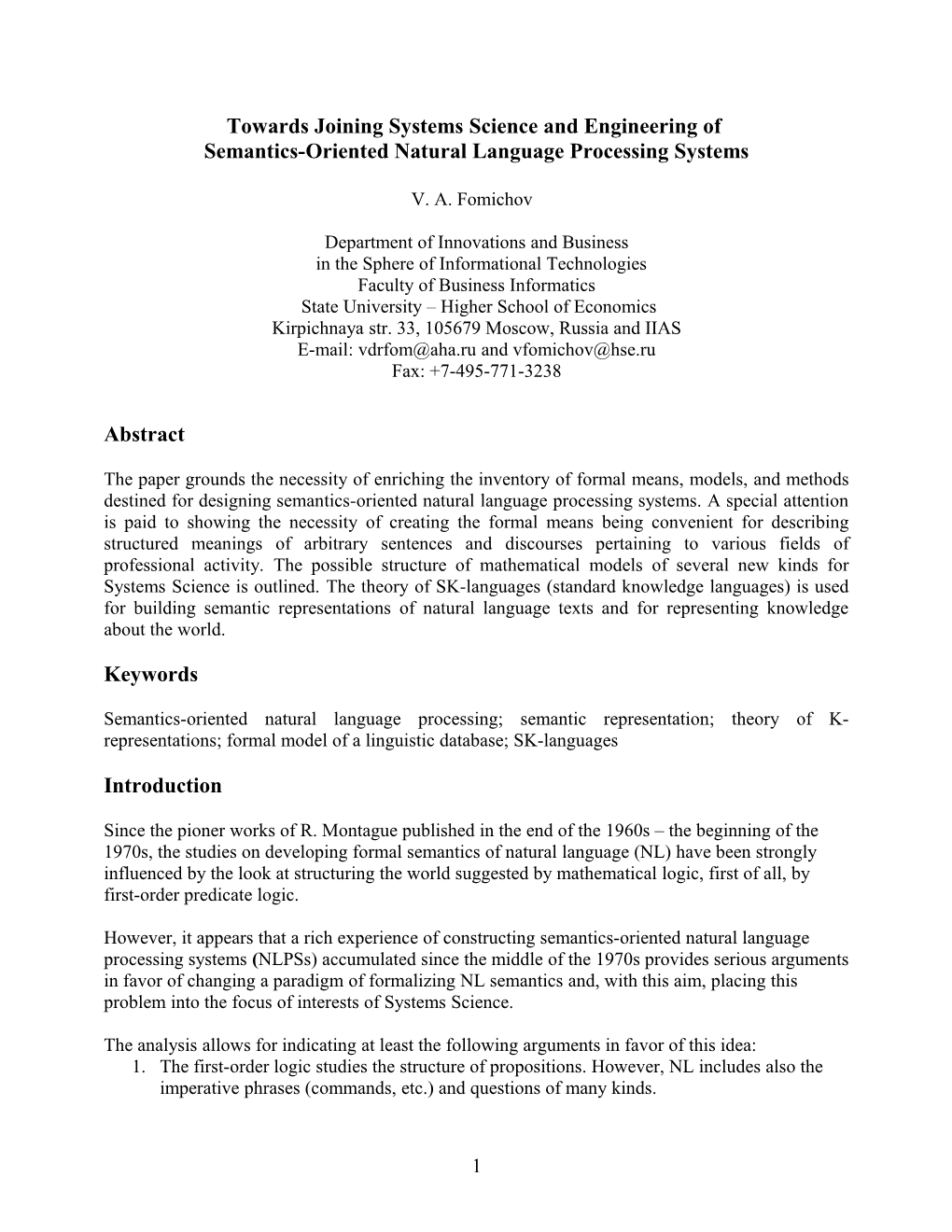 A New, Widely Applicable and Flexible Theory of Describing in a Mathematical Way Semantic