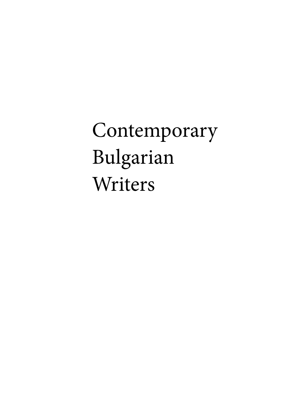 Contemporary Bulgarian Writers