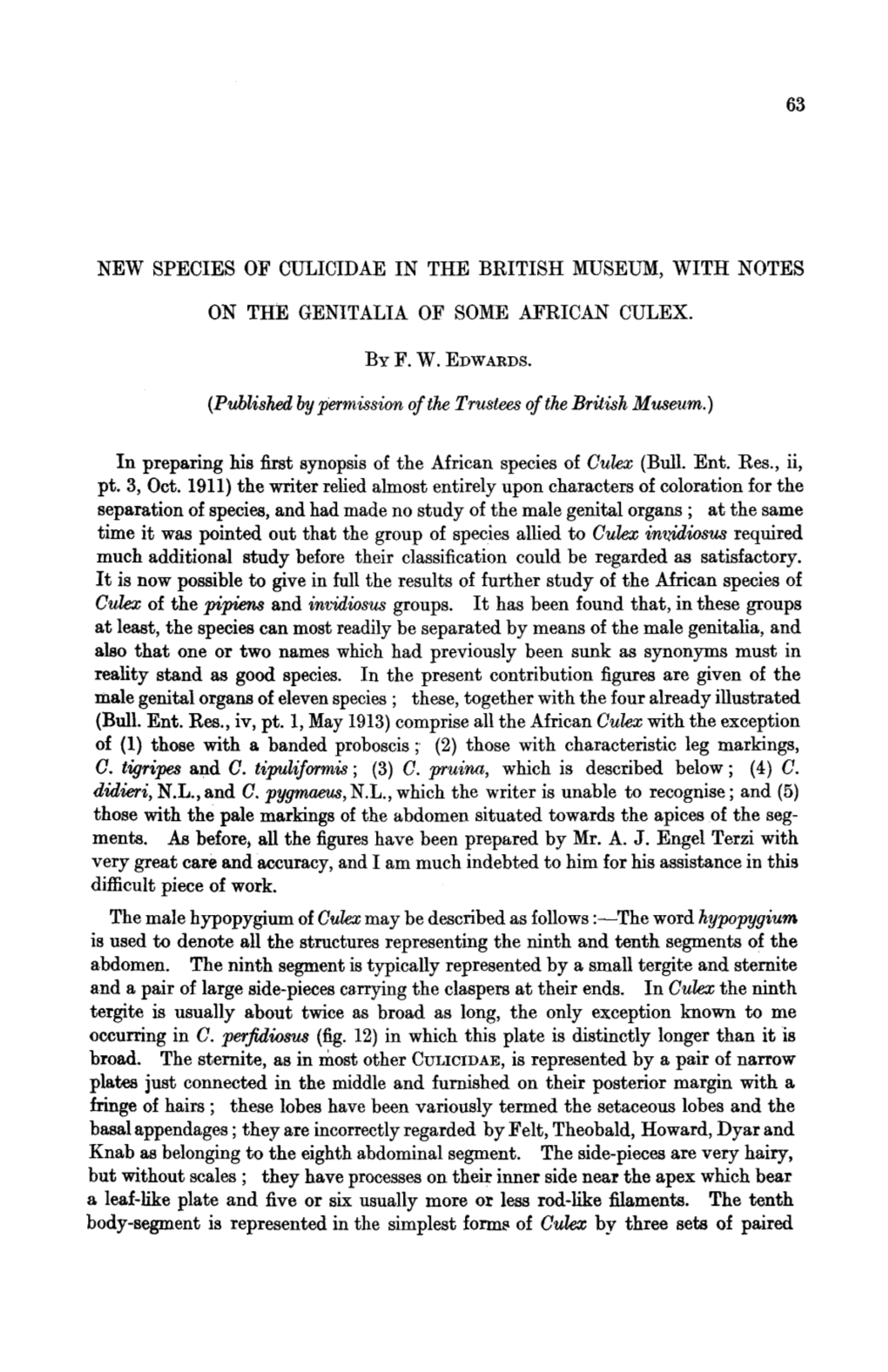 New Species of Culicidae in the British Museum, with Notes on The