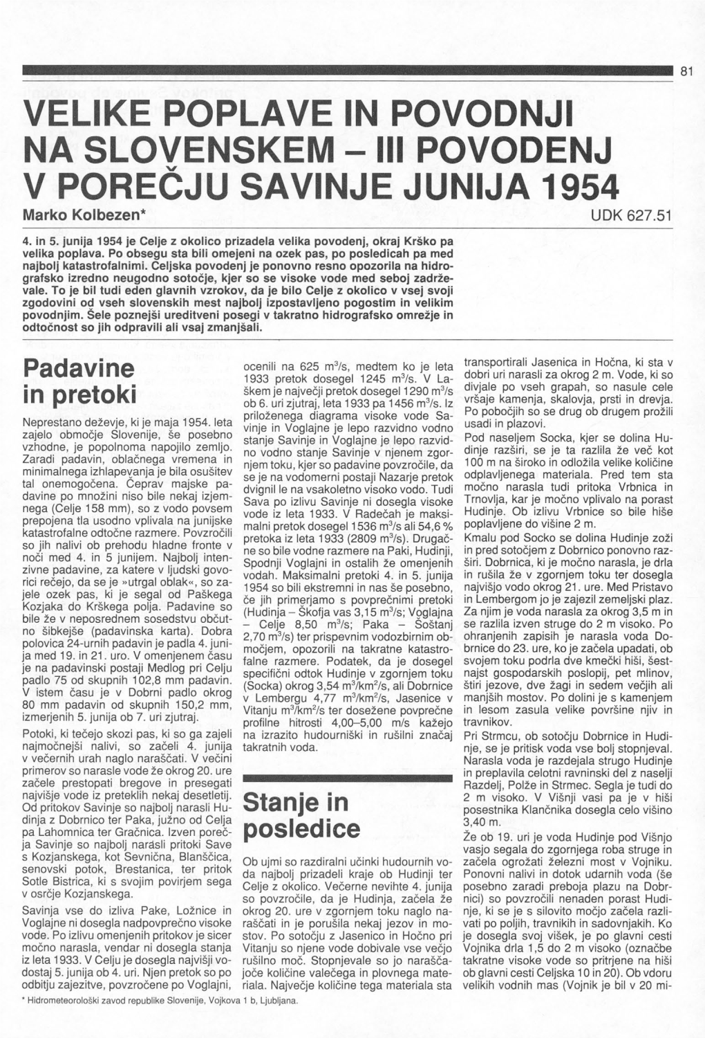 III, Povodenj V Porečju Savinje Junija 1954