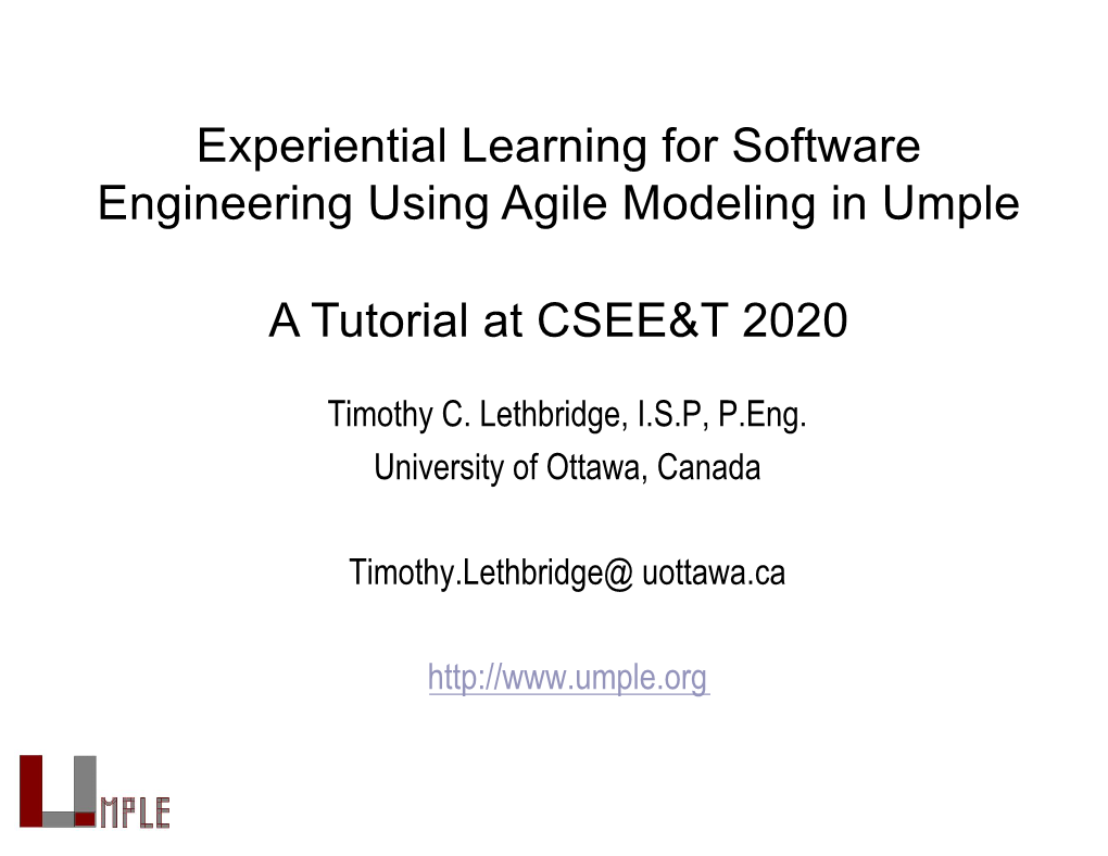 Experiential Learning for Software Engineering Using Agile Modeling in Umple
