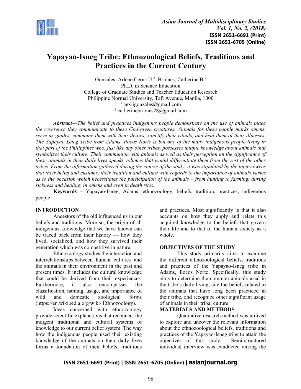Yapayao-Isneg Tribe: Ethnozoological Beliefs, Traditions and Practices in the Current Century
