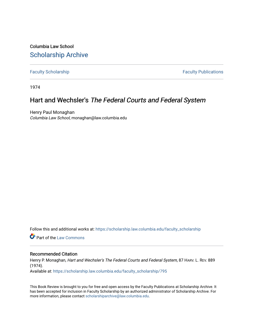 Hart and Wechsler's the Federal Courts and Federal System