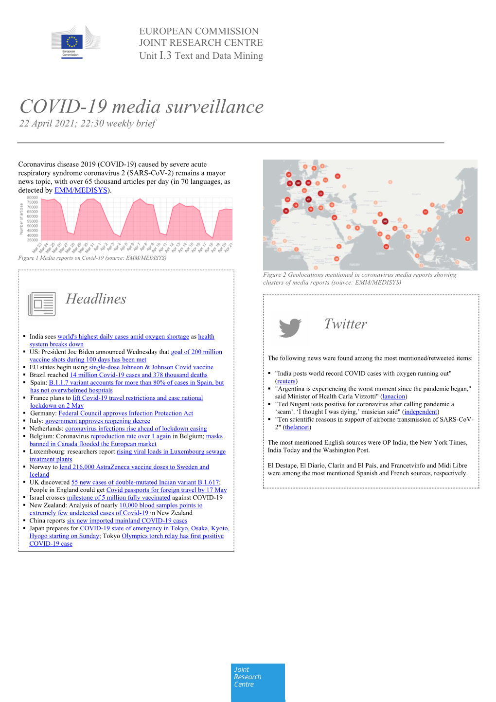 COVID-19 Media Surveillance 22 April 2021; 22:30 Weekly Brief