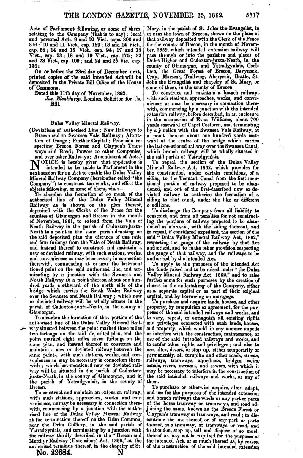 THE LONDON GA2ETTE, NOVEMBER 25, 1862. No. 22684. N