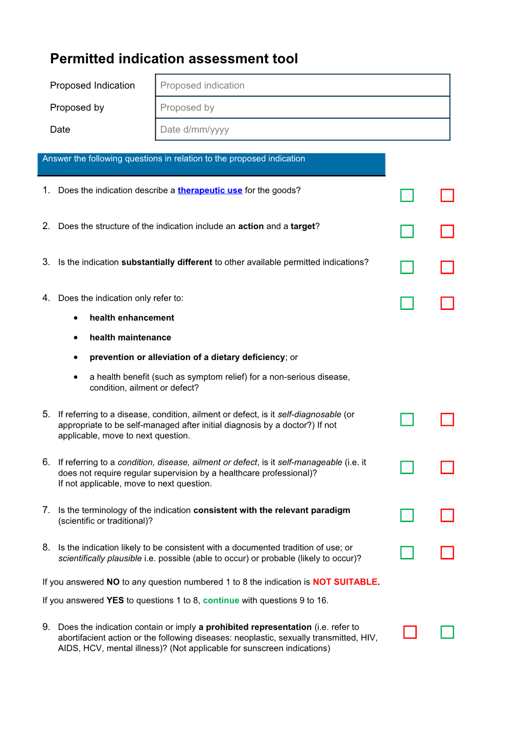 Permitted Indication Assessment Tool