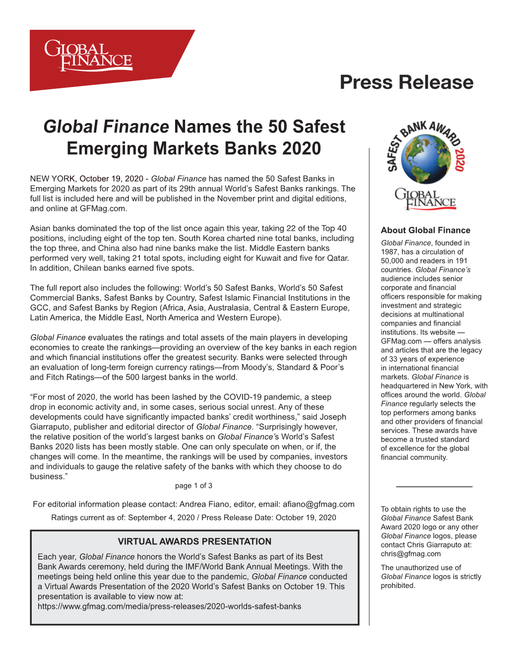 Global Finance Names the 50 Safest Emerging Markets Banks 2020