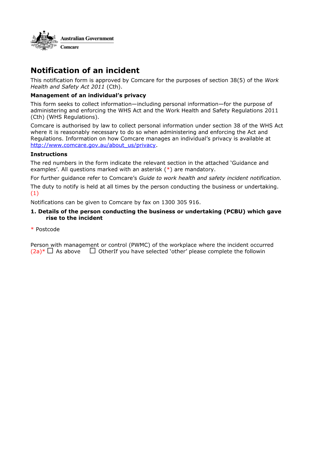 Notification Of Incidents Occurring On Or After 1 January 2012