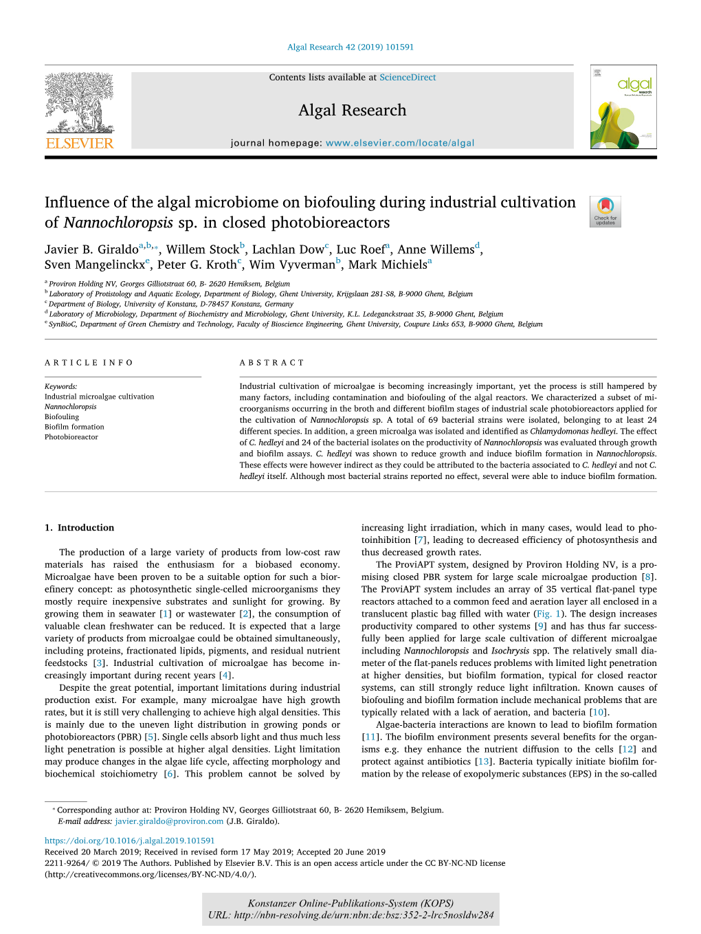 Influence of the Algal Microbiome on Biofouling During Industrial Cultivation T of Nannochloropsis Sp