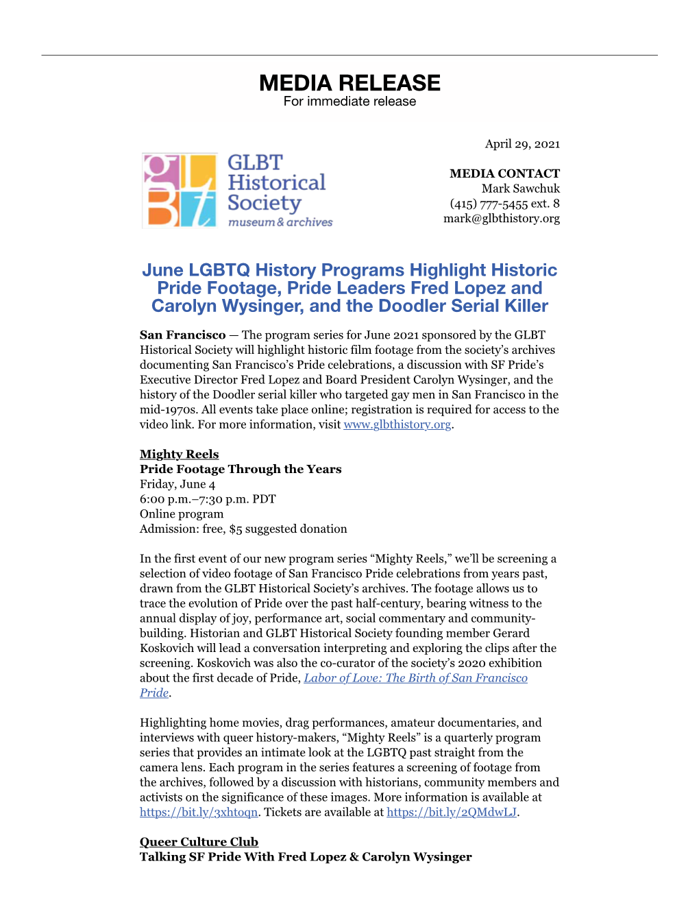 June LGBTQ History Programs Highlight Historic Pride Footage, Pride Leaders Fred Lopez and Carolyn Wysinger, and the Doodler Serial Killer