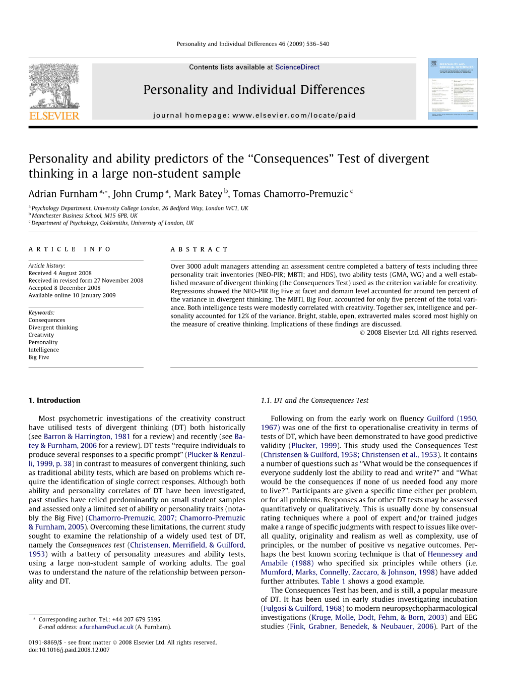 Personality and Ability Predictors of the “Consequences” Test Of