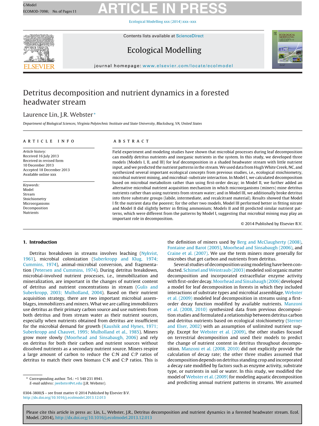 Detritus Decomposition and Nutrient Dynamics in a Forested Headwater Stream