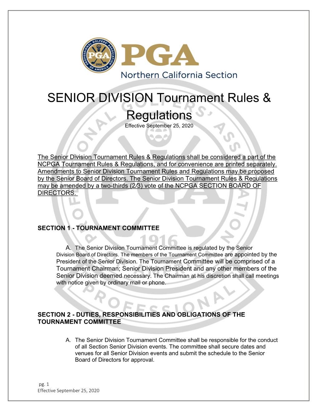 SENIOR DIVISION Tournament Rules & Regulations