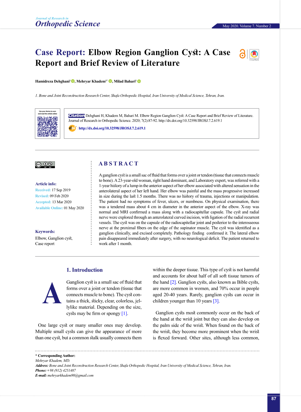 Elbow Region Ganglion Cyst: a Case Report and Brief Review of Literature