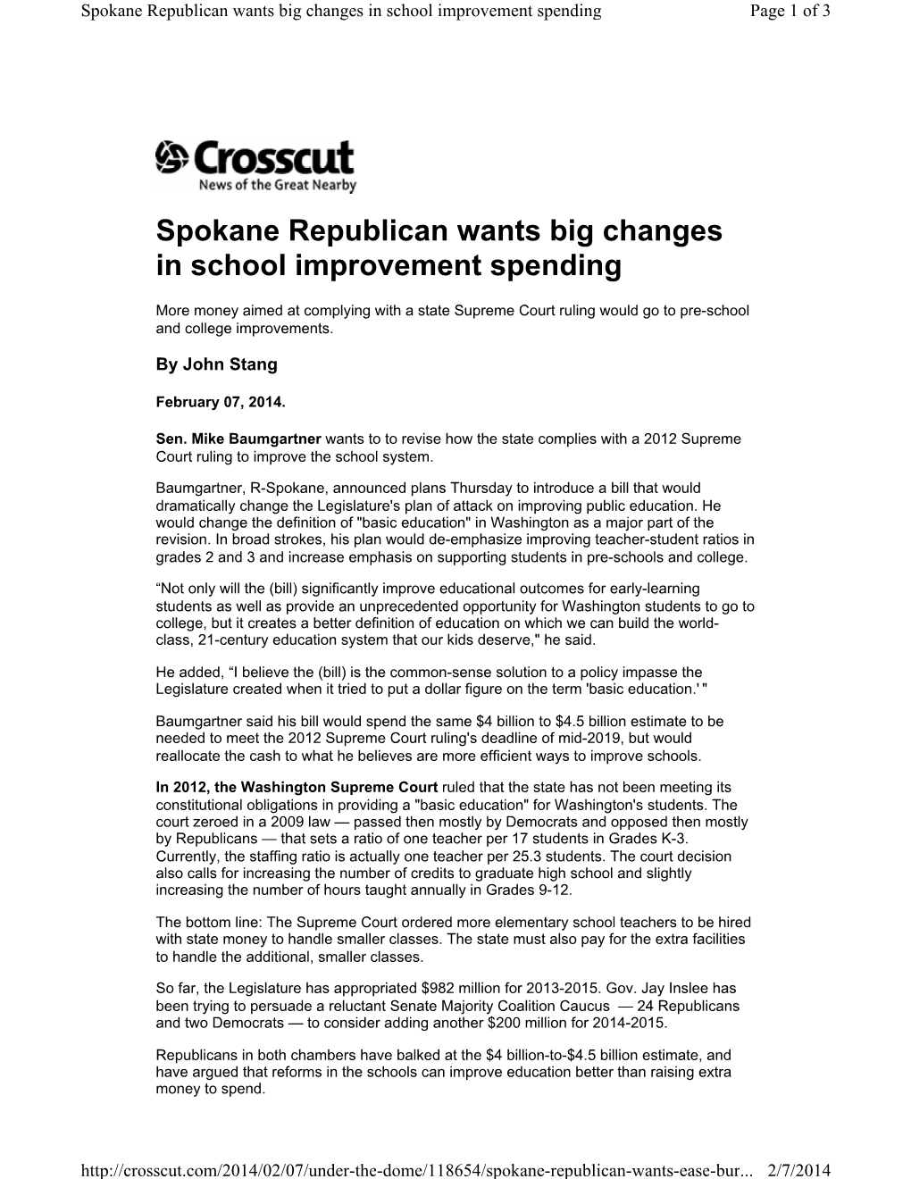 Spokane Republican Wants Big Changes in School Improvement Spending Page 1 of 3