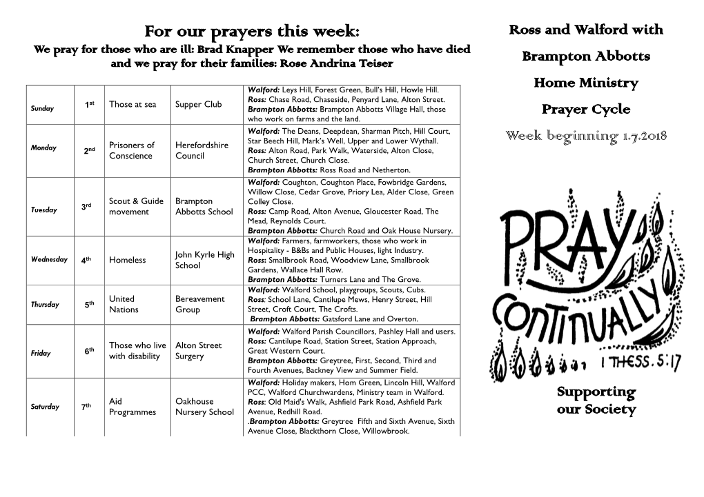 For Our Prayers This Week