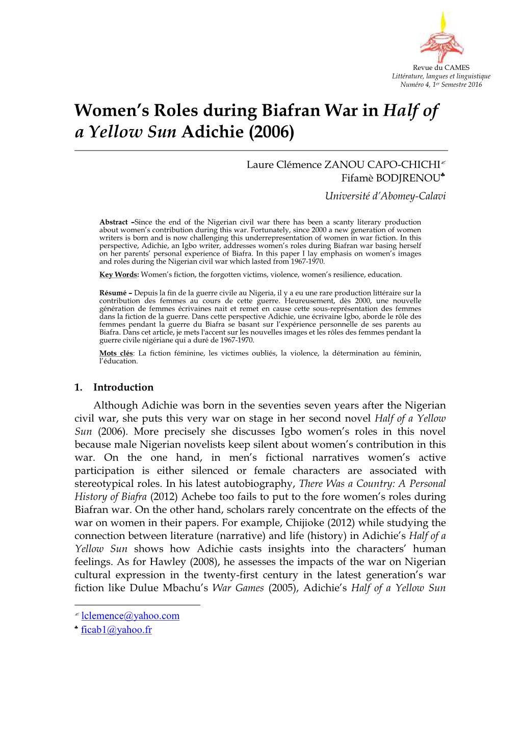 Women's Roles During Biafran War in Half of a Yellow Sun Adichie