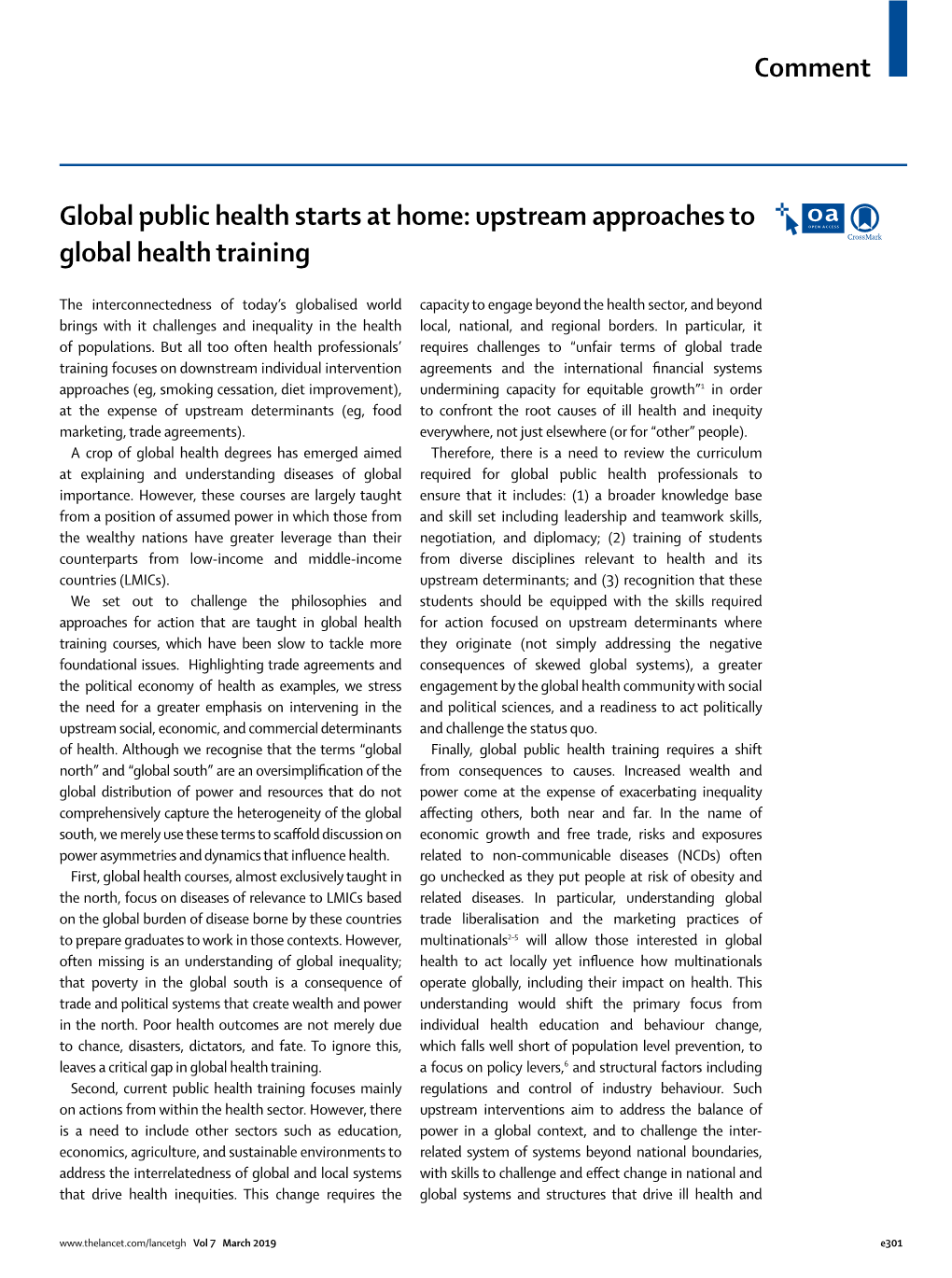 Global Public Health Starts at Home: Upstream Approaches to Global Health Training