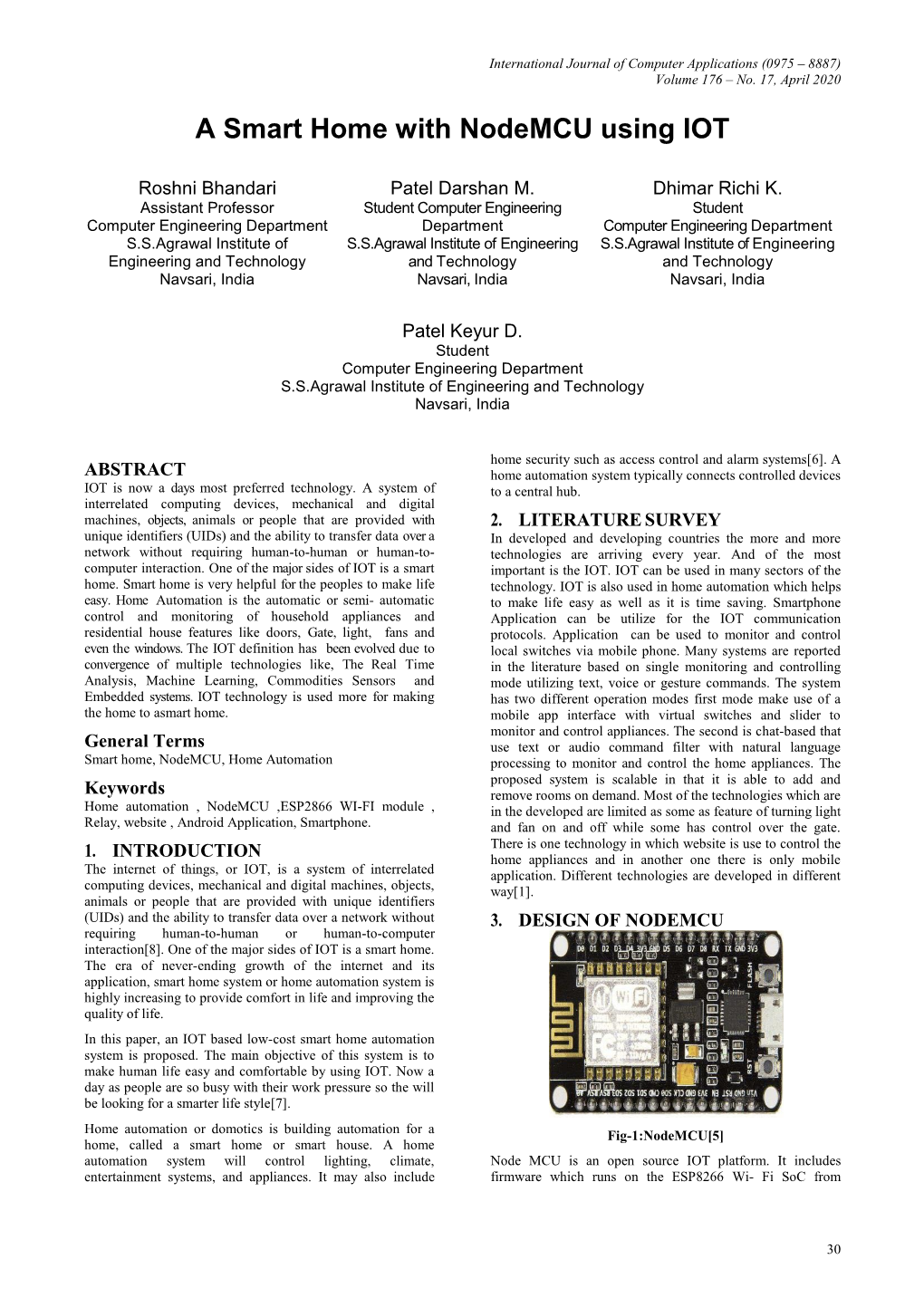 A Smart Home with Nodemcu Using IOT