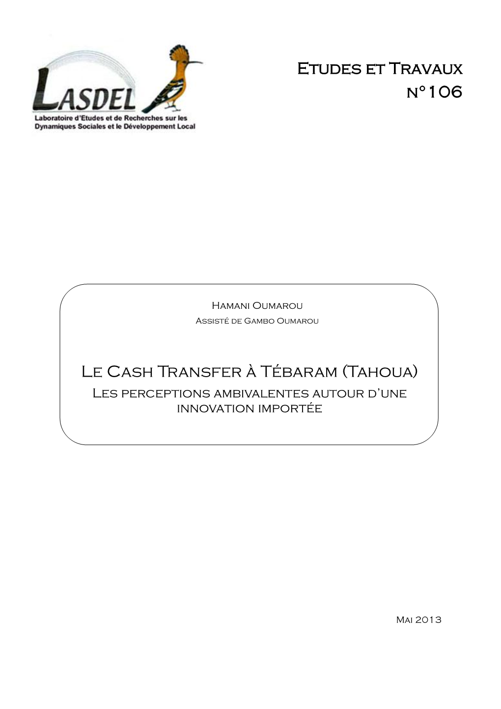 Etudes Et Travaux N°106 Le Cash Transfer À Tébaram (Tahoua)