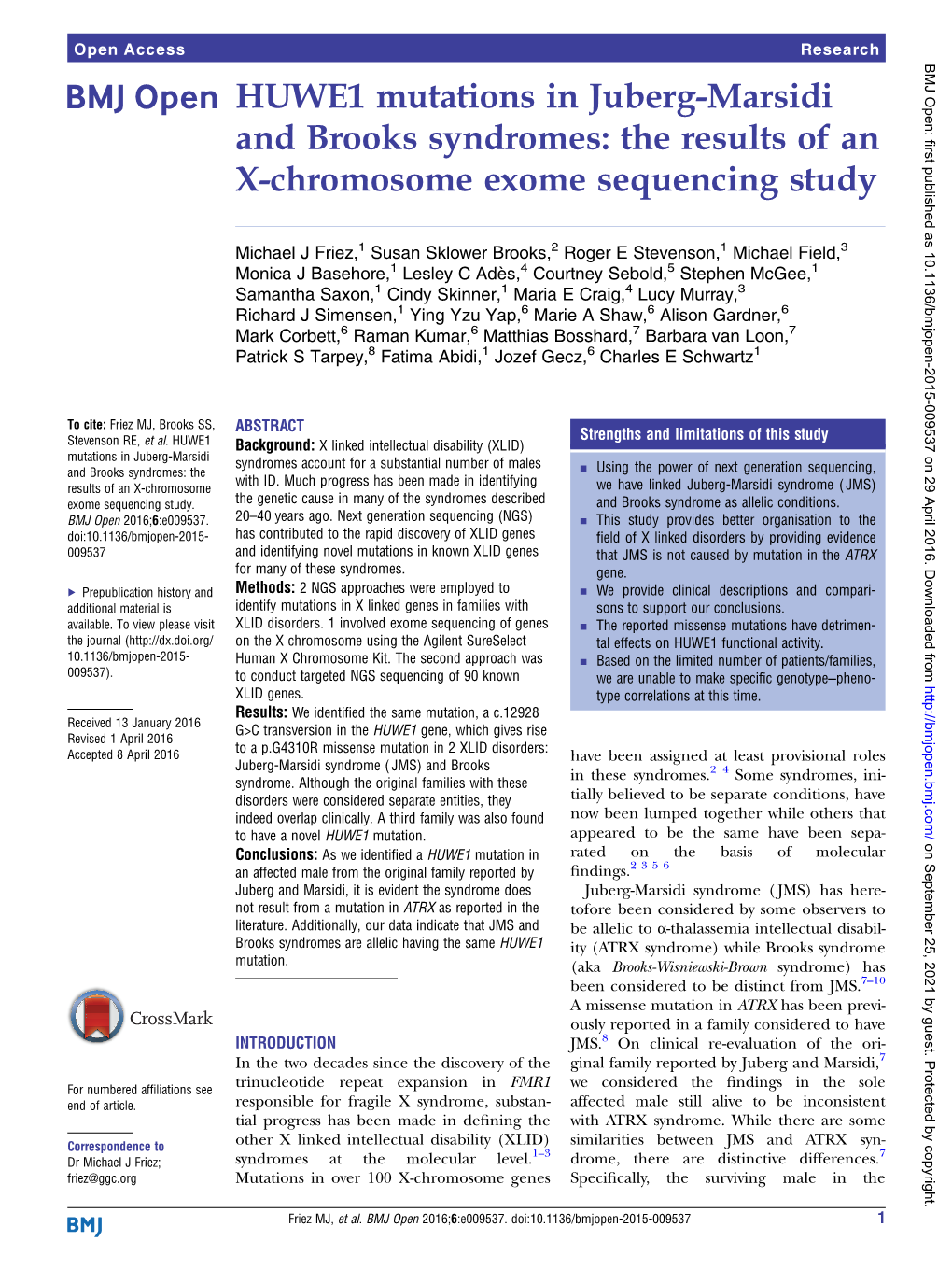 HUWE1 Mutations in Juberg-Marsidi and Brooks Syndromes: the Results of an X-Chromosome Exome Sequencing Study
