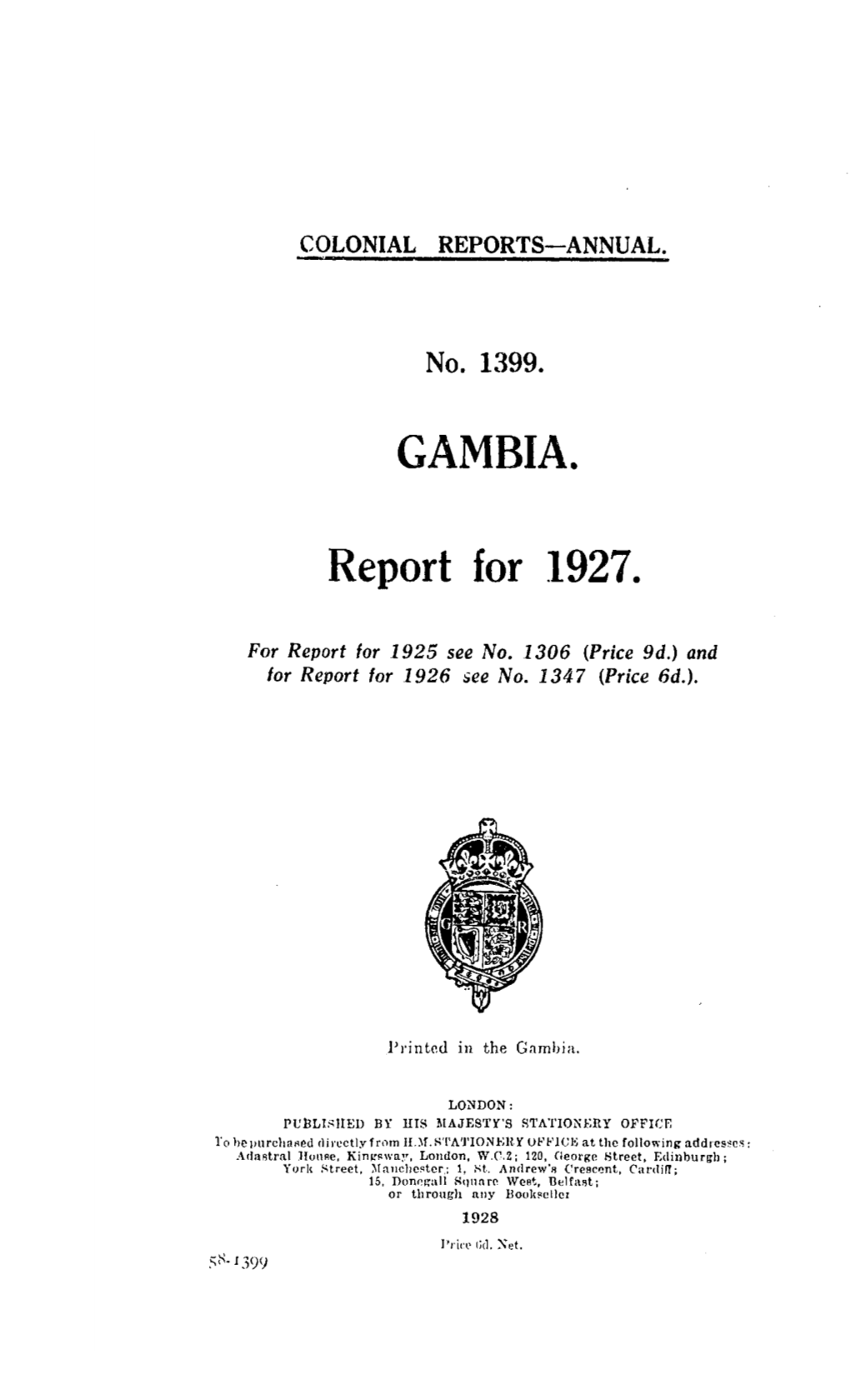 Annual Report of the Colonies. Gambia 1927