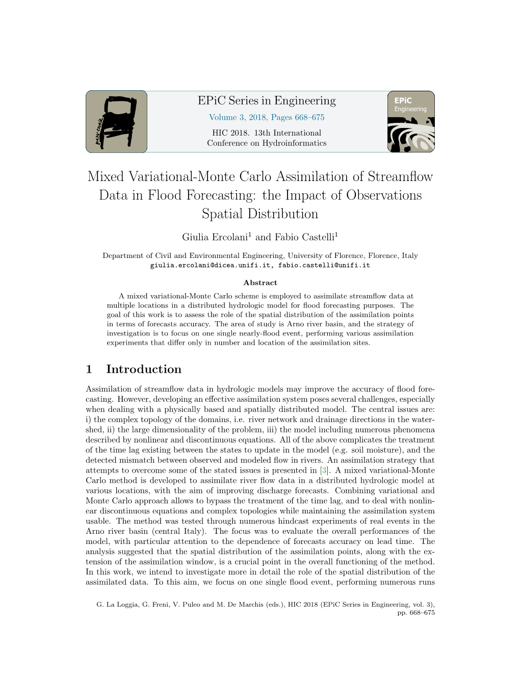 Mixed Variational-Monte Carlo Assimilation of Streamﬂow Data in Flood Forecasting: the Impact of Observations Spatial Distribution