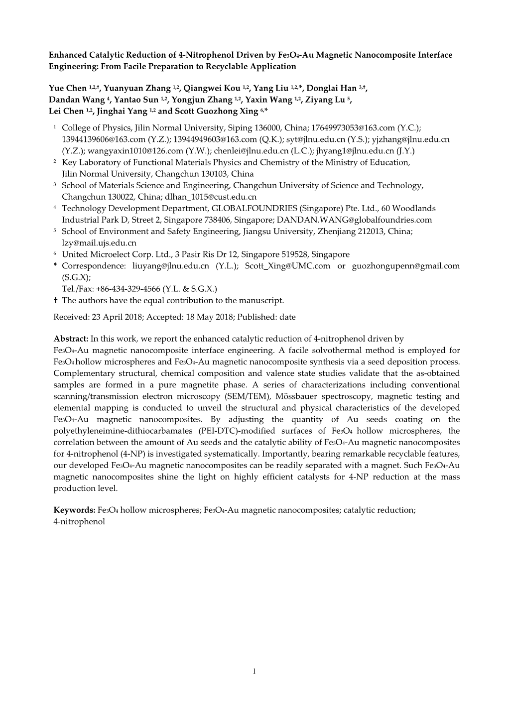 Enhanced Catalytic Reduction of 4-Nitrophenol Driven by Fe3o4-Au Magnetic Nanocomposite Interface Engineering: from Facile Preparation to Recyclable Application