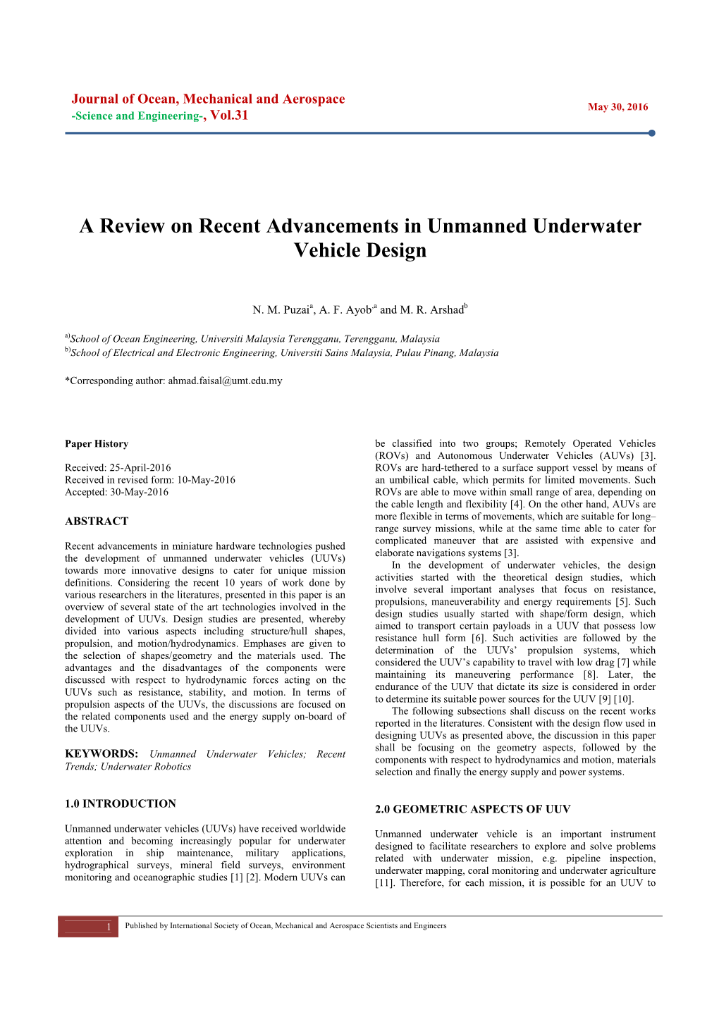 A Review on Recent Advancements in Unmanned Underwater Vehicle Design