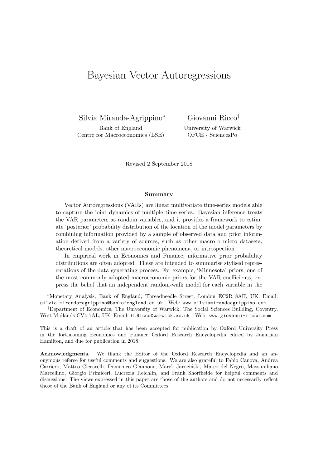 Bayesian Vector Autoregressions