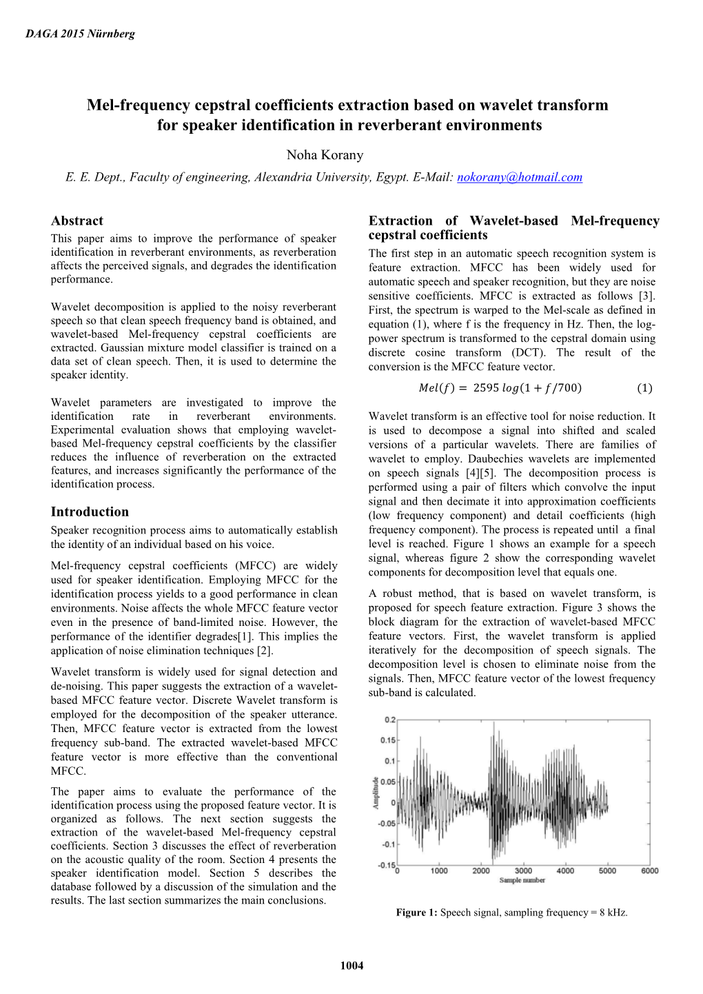 Mel-Frequency Cepstral Coefficients Extraction Based on Wavelet Transform for Speaker Identification in Reverberant Environments