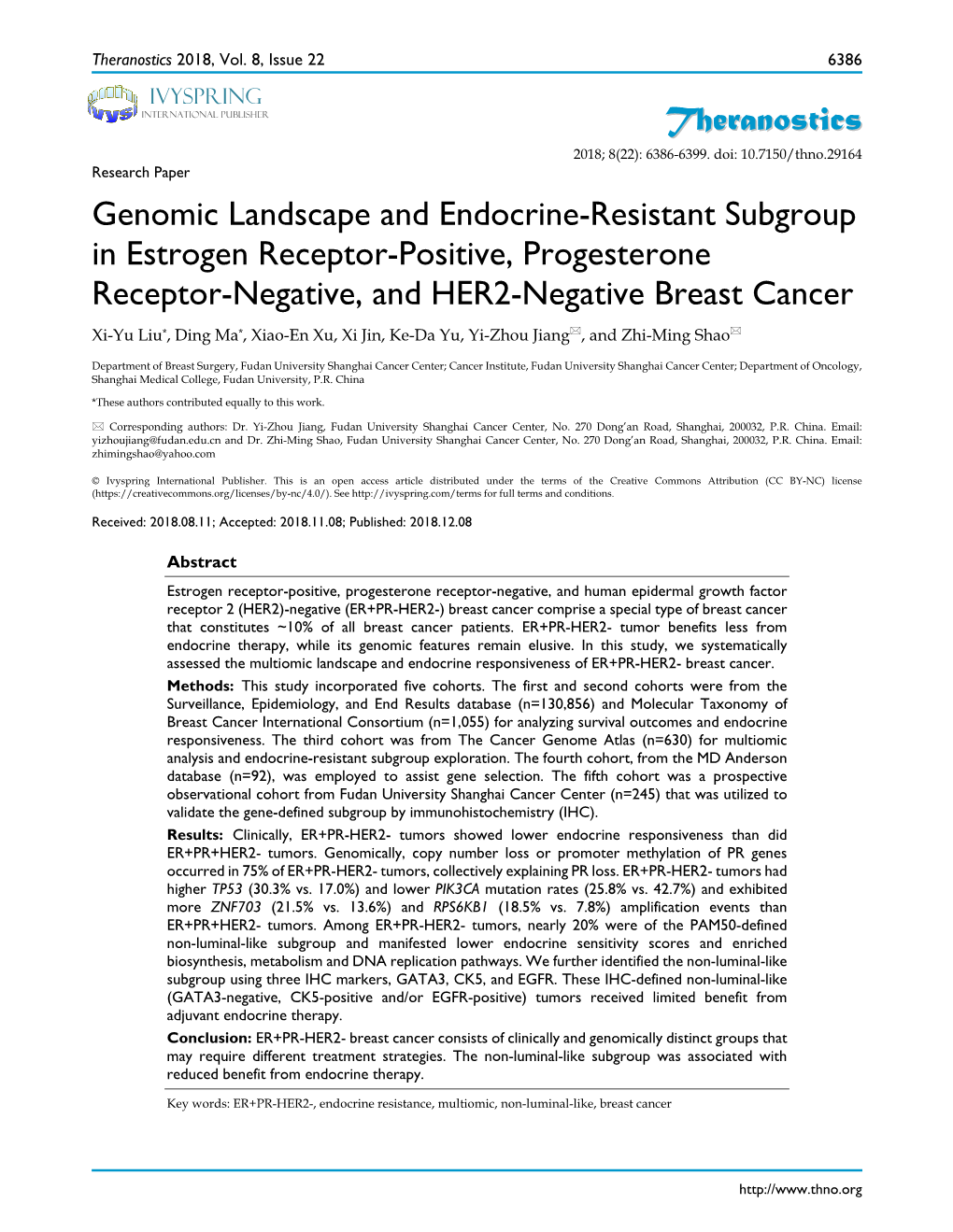 Genomic Landscape and Endocrine-Resistant Subgroup In