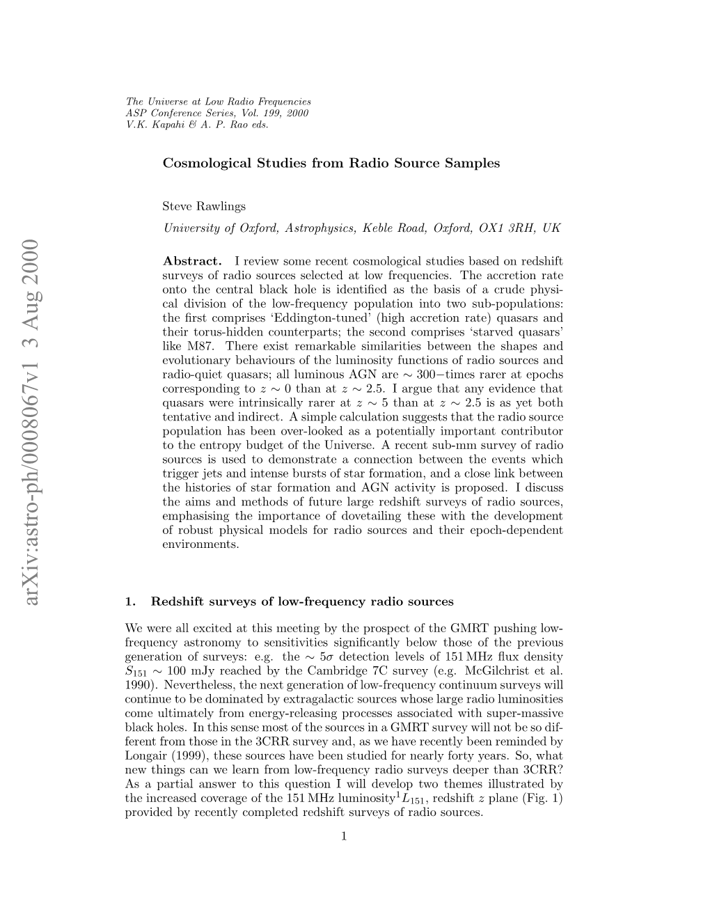 Cosmological Studies from Radio Source Samples