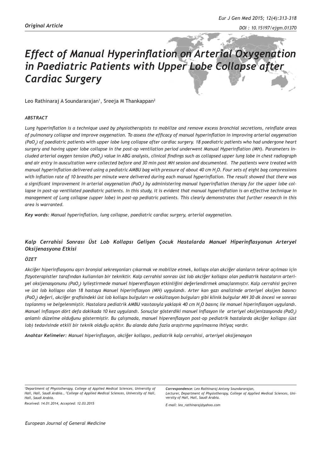 Effect of Manual Hyperinflation on Arterial Oxygenation in Paediatric Patients with Upper Lobe Collapse After Cardiac Surgery