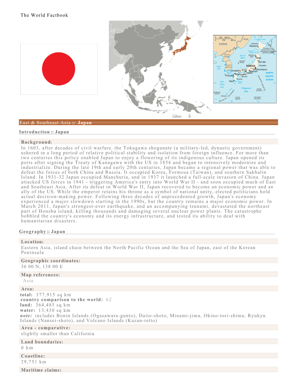 The World Factbook East & Southeast Asia :: Japan Introduction :: Japan