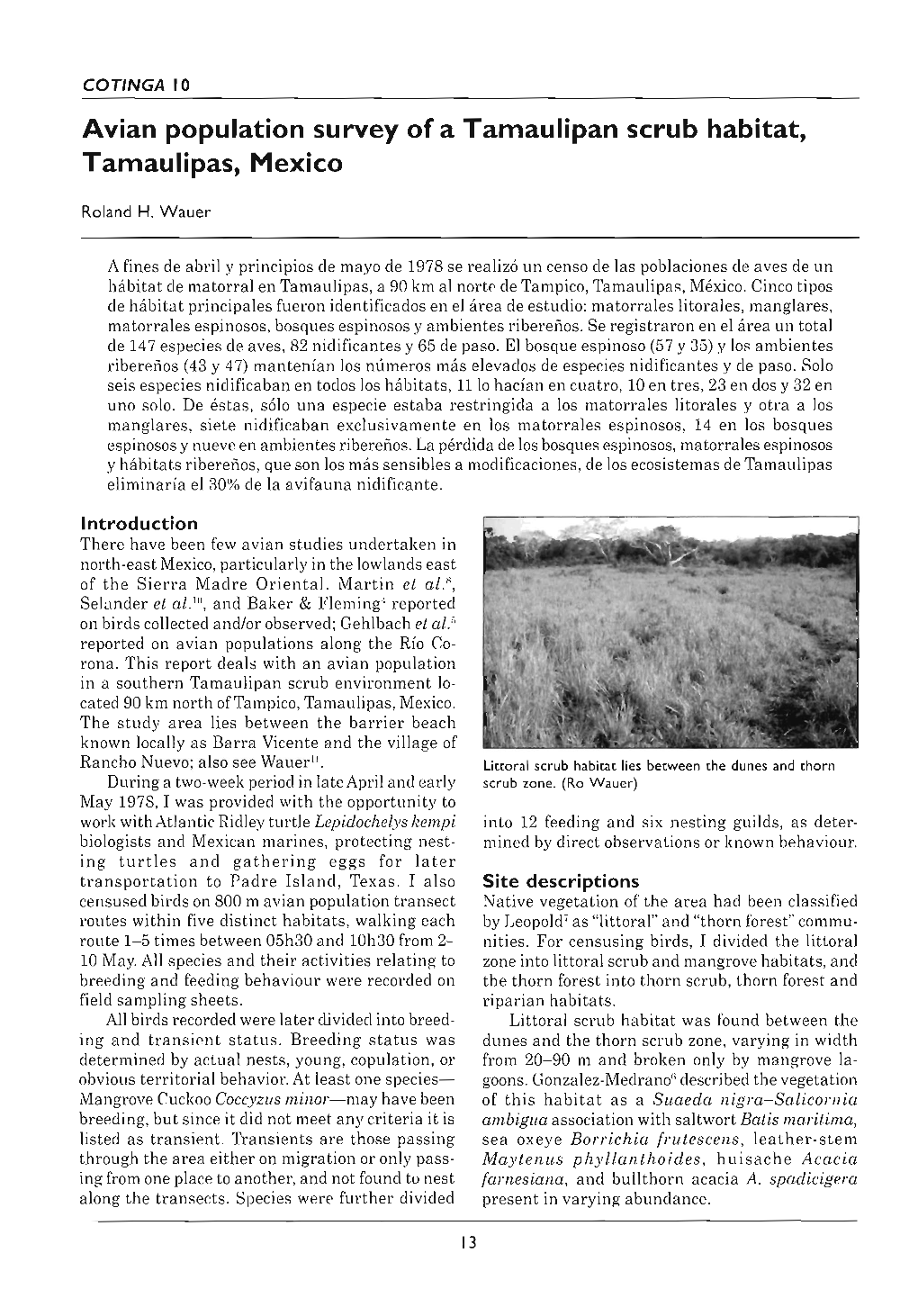 Avian Population Survey of a Tamaulipan Scrub Habitat, Tamaulipas, Mexico